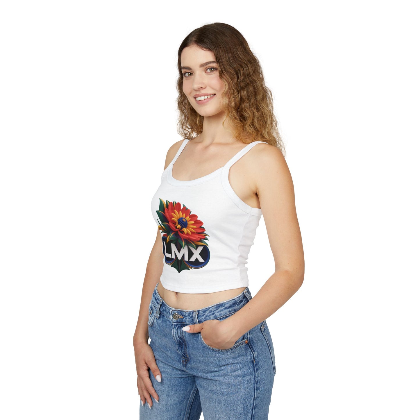 LMX Women’s Spaghetti Strap Tank Top with 3D Floral Design