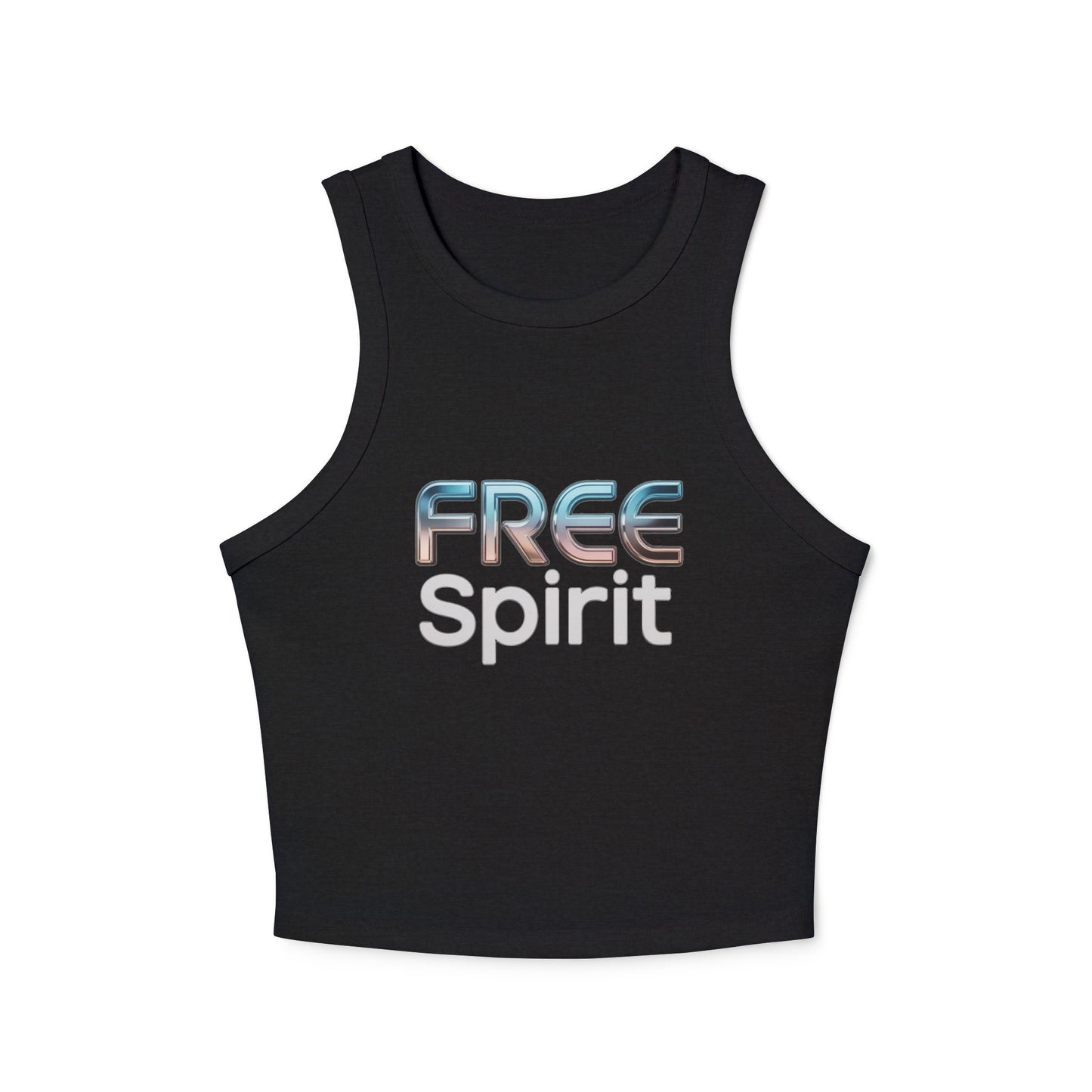 LMX Designs Women’s Micro Rib Racer Tank Top with 3D Glowing Metallic ‘FREE SPIRIT’ Logo