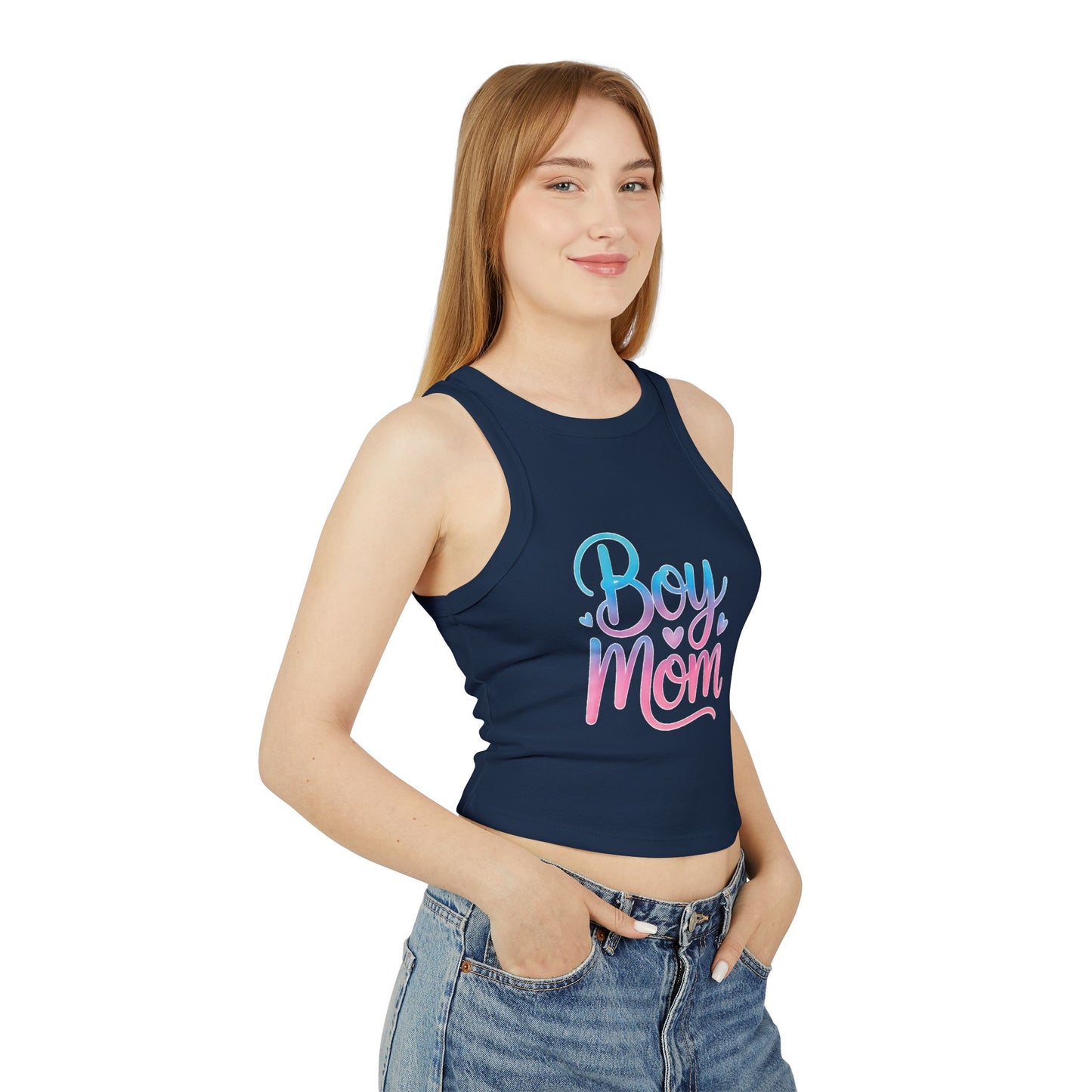 LMX Designs Women’s Micro Rib Racer Tank – Boy Mom Edition