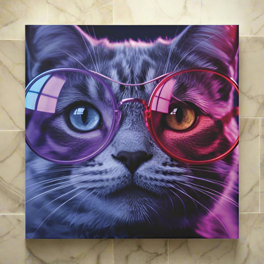 LMX Neon Cat Glasses — 30x30 Canvas Wall Art
