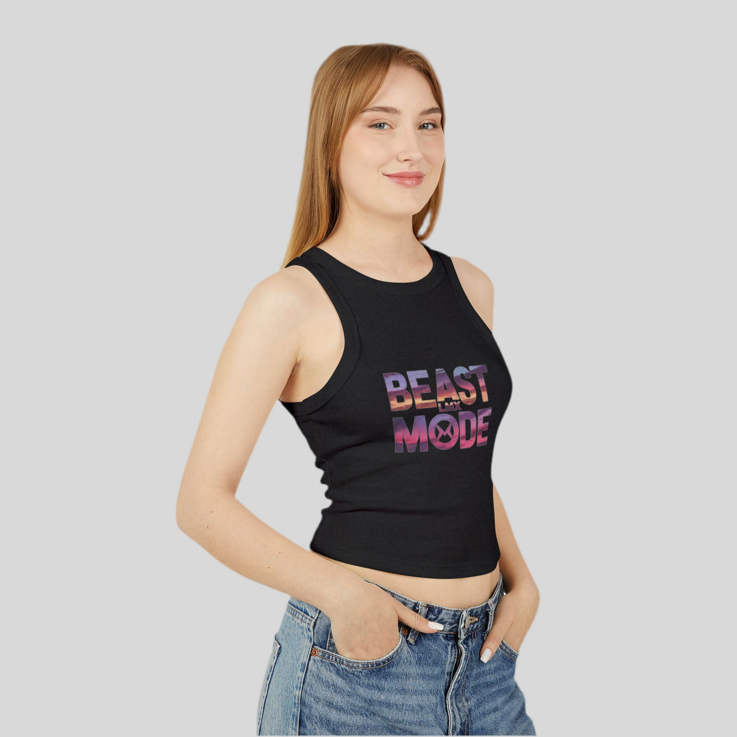 LMX Beast Mode Racer Tank Top – Women’s Micro Rib Crop Top