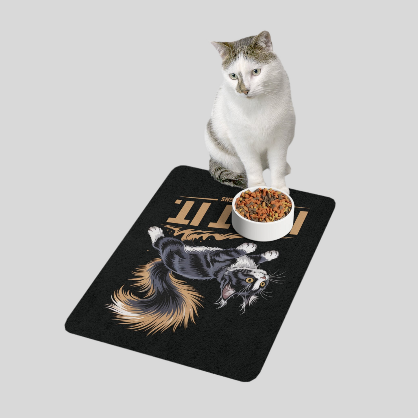 Cat Themed Pet Food Mat - 'I Got It' Design, 12x18