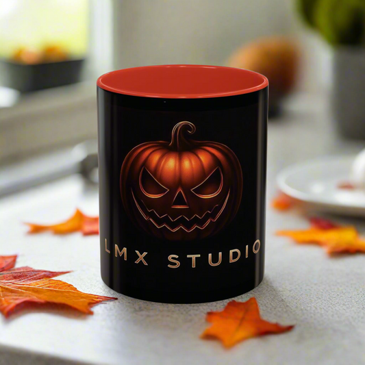 LMX Studio 11oz Premium Halloween Mug Creepy Pumpkin Edition Black and Orange Chrome Coffee Cup Limited Collector Release