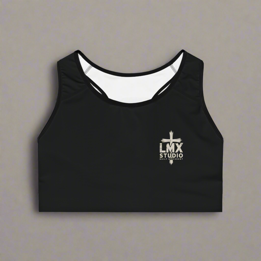 LMX Studio “Built Different” Sports Bra | Premium Women’s Activewear | Compression Fit Gym Top with Left-Chest Logo
