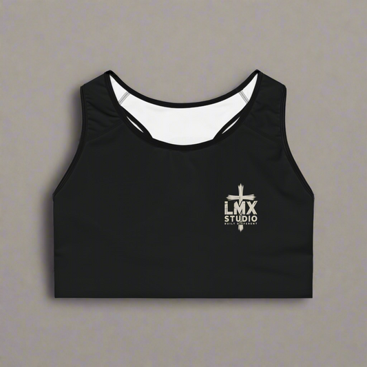 LMX Studio “Built Different” Sports Bra | Premium Women’s Activewear | Compression Fit Gym Top with Left-Chest Logo