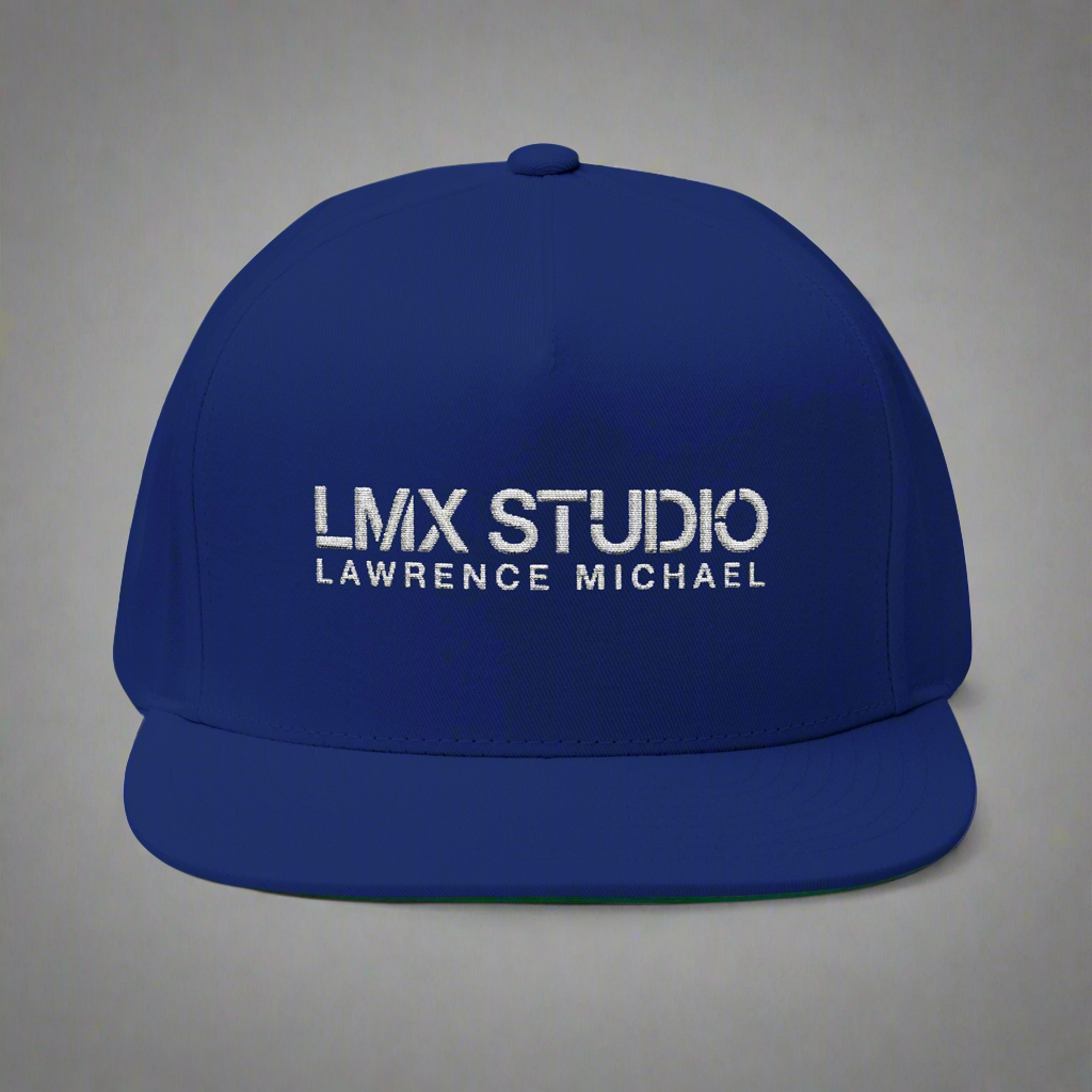 LMX Studio Lawrence Michael Embroidered Snapback Hat – Flat Bill Cap in Black and Royal Blue