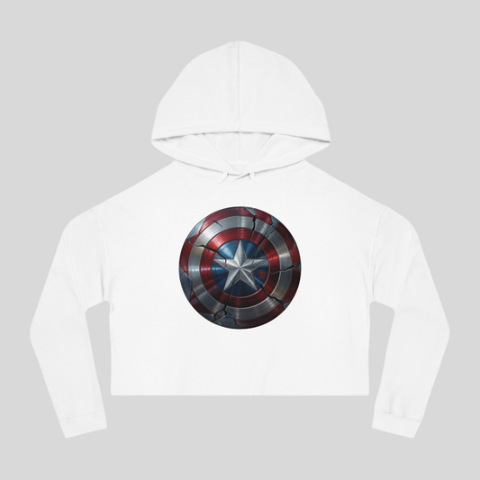 Heroic Vibes Women's Cropped Hooded Sweatshirt - Captain's Shield Design