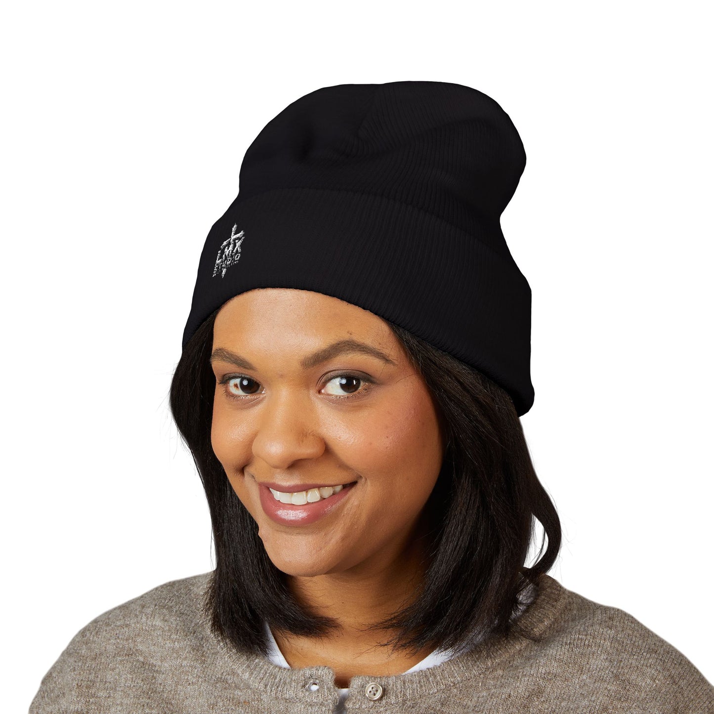 LMX Studio Puff Print Beanie Built Different Embossed Logo Premium Black and Dark Grey Knit Winter Hat