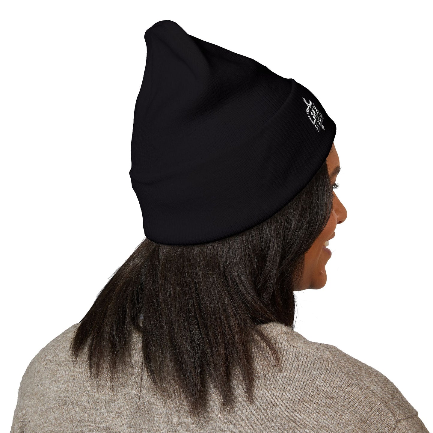 LMX Studio Puff Print Beanie Built Different Embossed Logo Premium Black and Dark Grey Knit Winter Hat