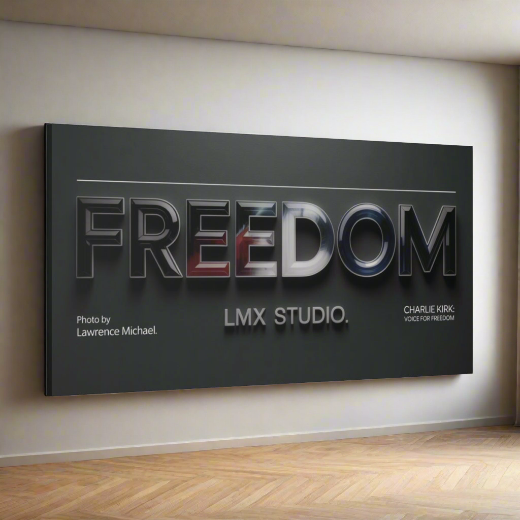 FREEDOM — Charlie Kirk: Voice for Freedom | LMX Studio Signature Canvas (48×24 Horizontal)