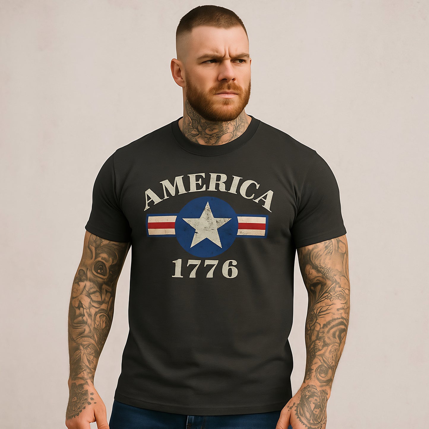 America 1776 Graphic Tee – Distressed Vintage Shirt | Heavy Metal Gray | LMX Studio