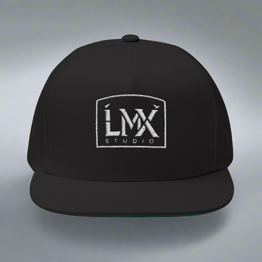 LMX Studio Premium Embroidered Snapback Hat – Black Streetwear Cap with White Stitch Logo