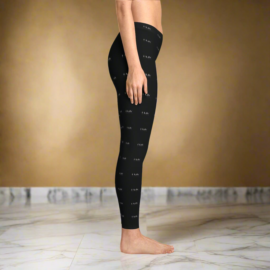 LMX All-Over Print Black Leggings – Elegance in Motion