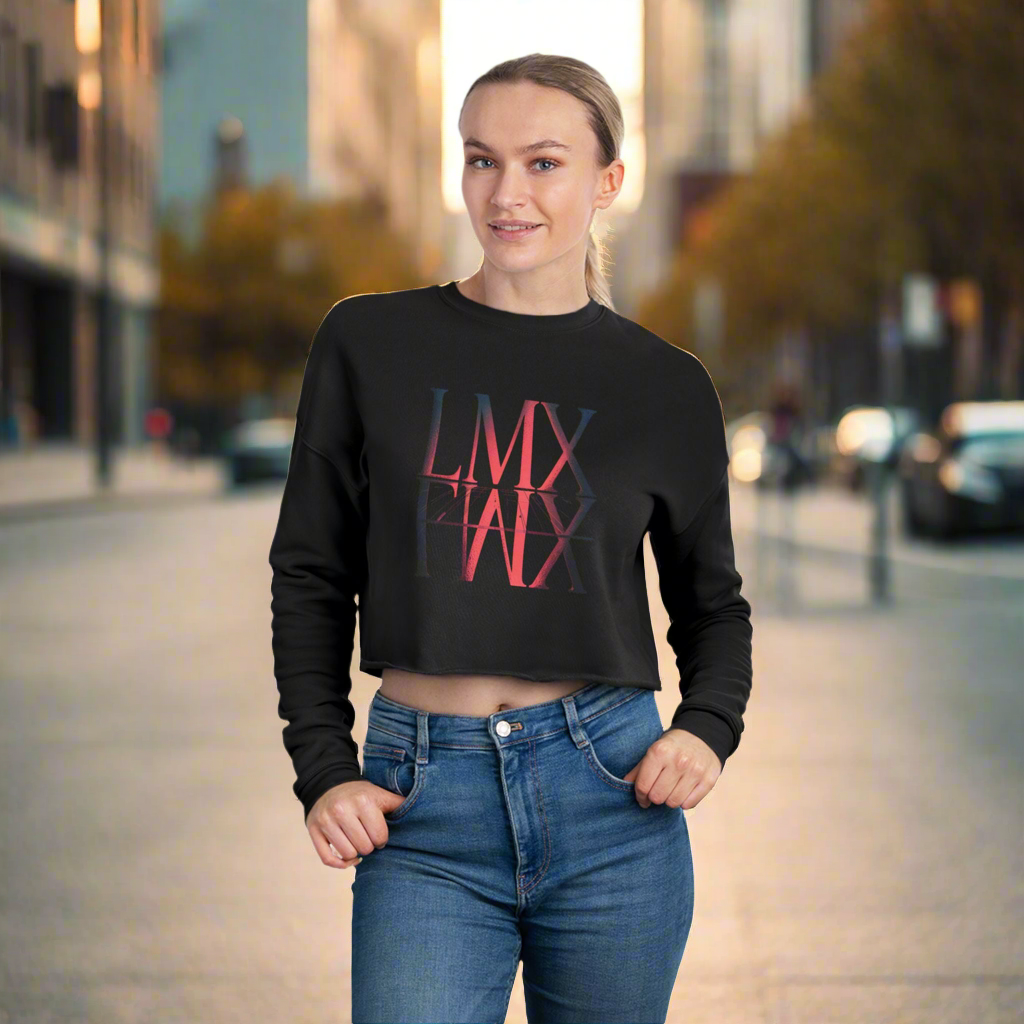 LMX Mirrored Logo Cropped Sweatshirt for Women | Premium Streetwear Long Sleeve Top
