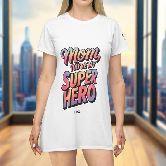 Oversized T-Shirt Dress - Mom, You're My Superhero Graphic -