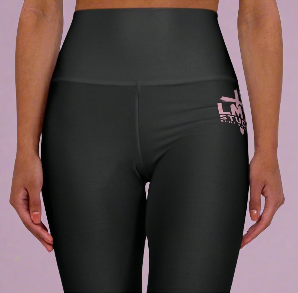 LMX Studio Women’s High-Waisted Black Leggings | Premium Athleisure Yoga Pants with Pink Logo – Built Different by Lawrence Michael