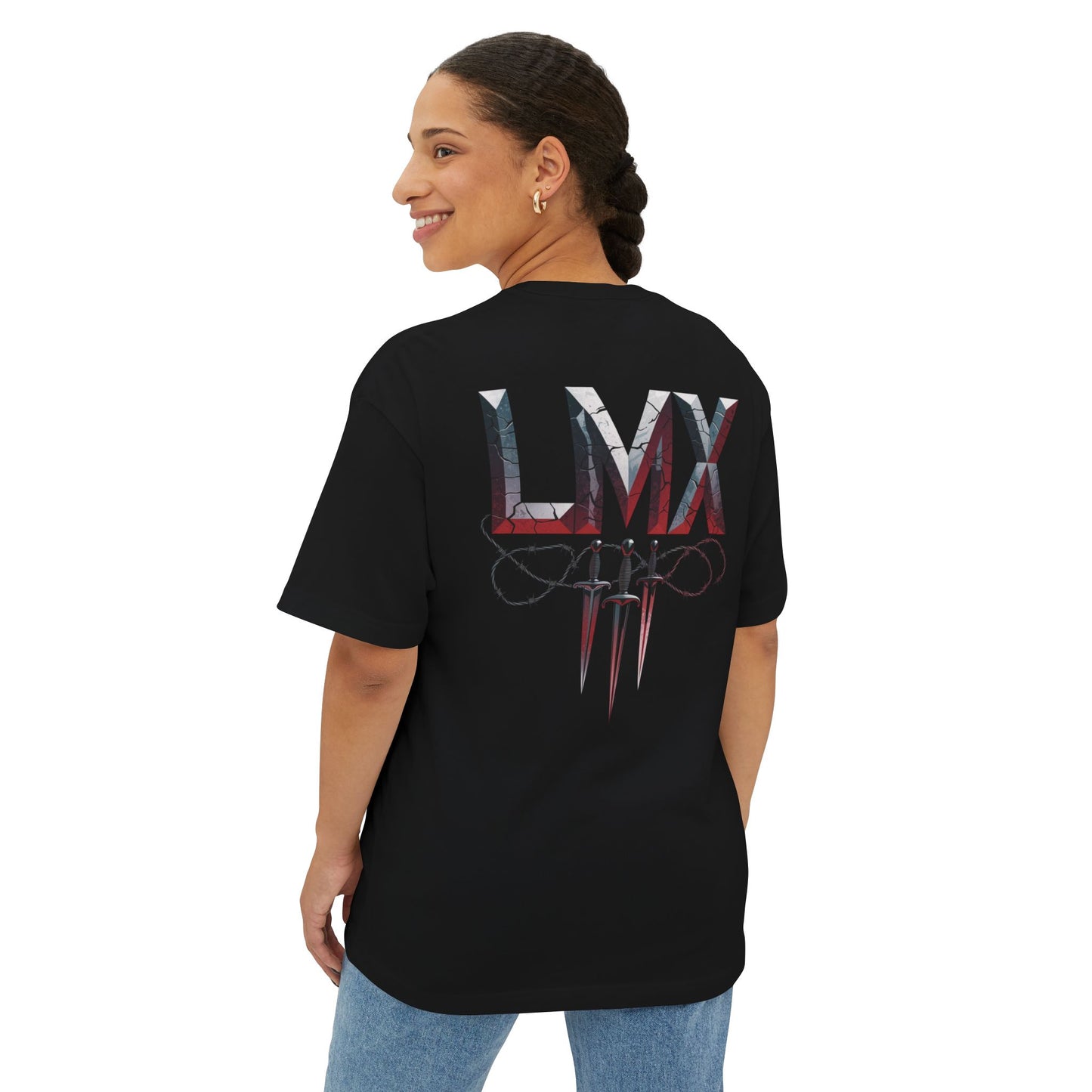 Navy Gray Unisex Oversized Boxy Tee – LMX Death Metal Grunge Design