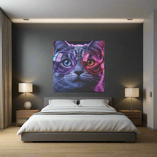 LMX Neon Cat Glasses — 30x30 Canvas Wall Art