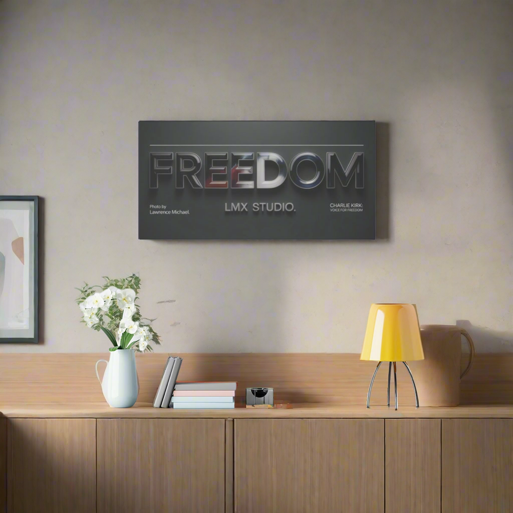 FREEDOM — Charlie Kirk: Voice for Freedom | LMX Studio Signature Canvas (48×24 Horizontal)