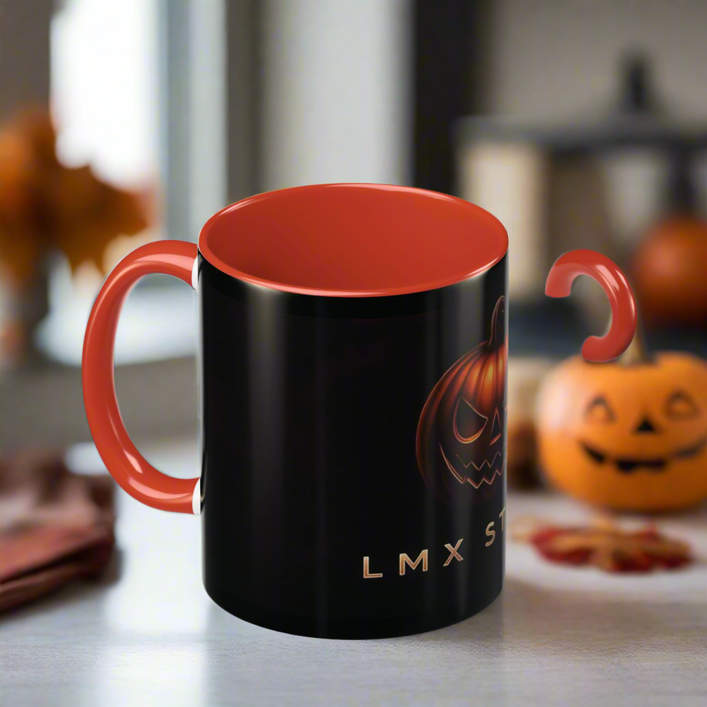LMX Studio 11oz Premium Halloween Mug Creepy Pumpkin Edition Black and Orange Chrome Coffee Cup Limited Collector Release