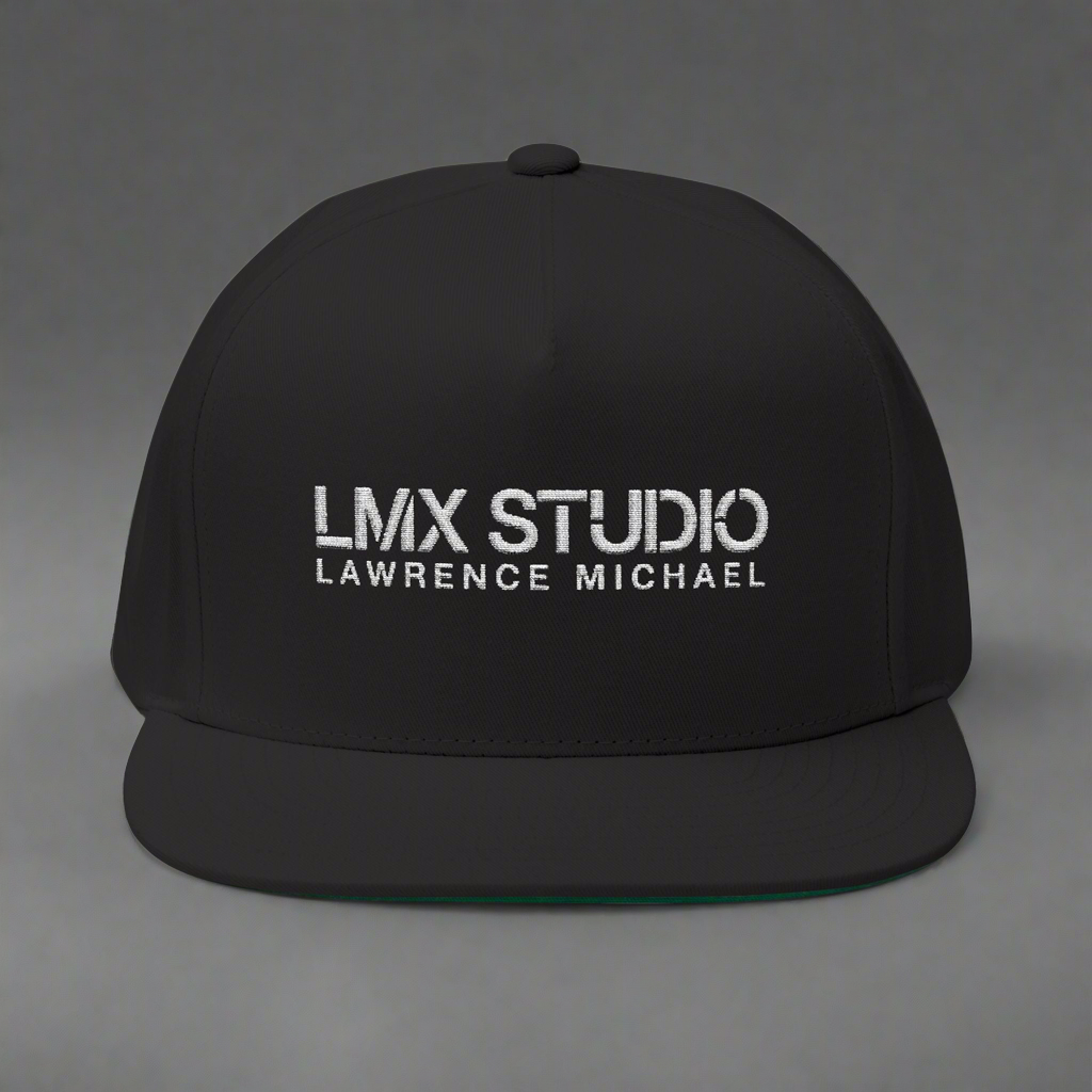 LMX Studio Lawrence Michael Embroidered Snapback Hat – Flat Bill Cap in Black and Royal Blue