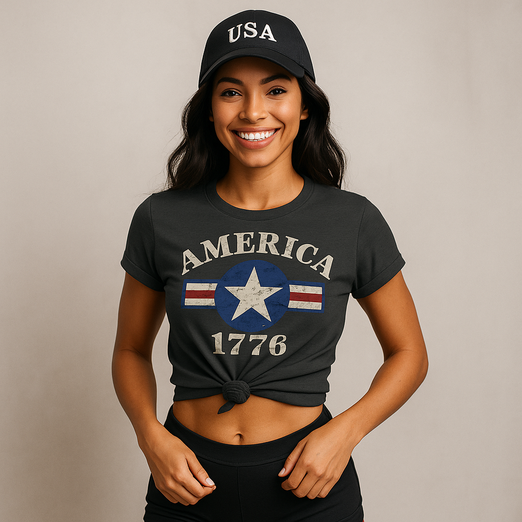 America 1776 Graphic Tee – Distressed Vintage Shirt | Heavy Metal Gray | LMX Studio