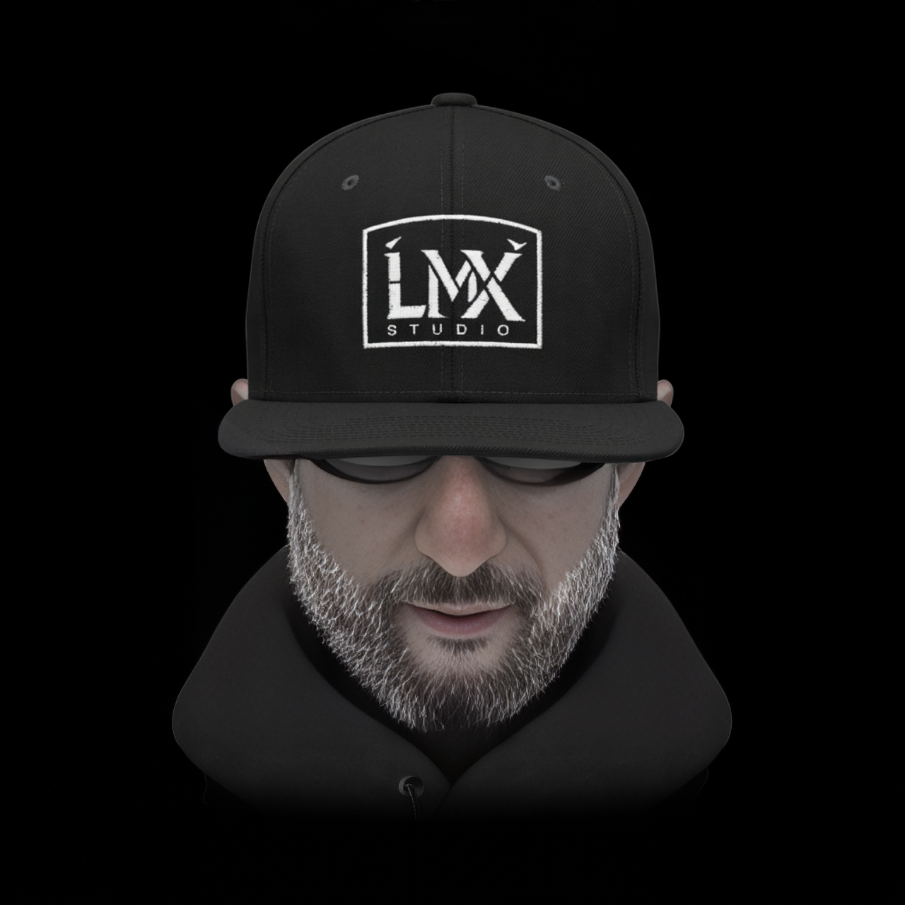 LMX Studio Premium Embroidered Snapback Hat – Black Streetwear Cap with White Stitch Logo