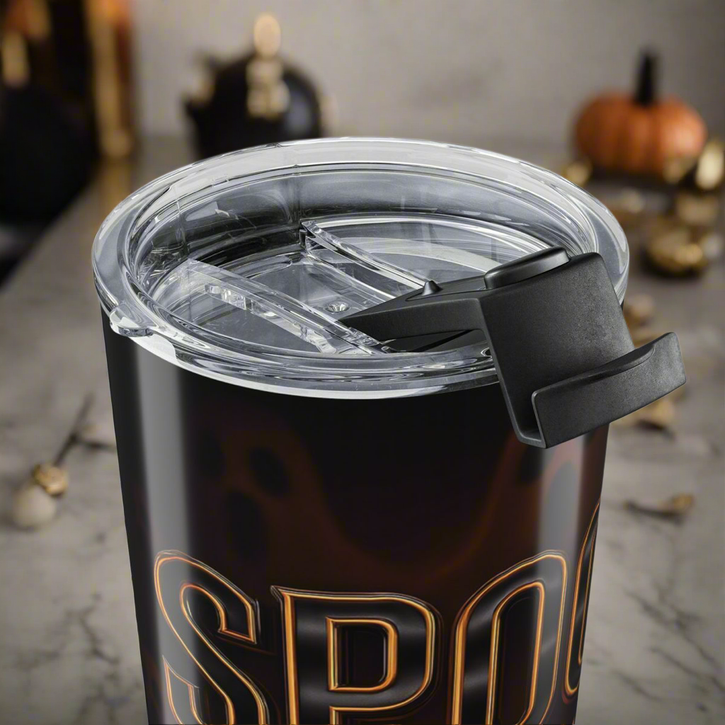 LMX Studio 20oz Premium Stainless Steel Tumbler – Spooky Halloween Limited Edition | Double Wall Insulated Coffee Cup | Black and Orange Chrome Design