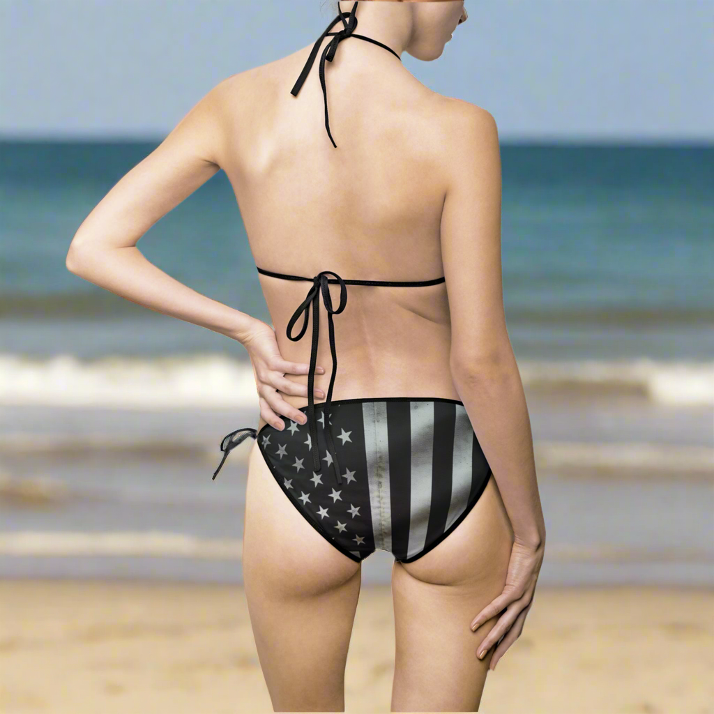 Distressed Patriot Bikini – Black & White Patriotic American Flag Design