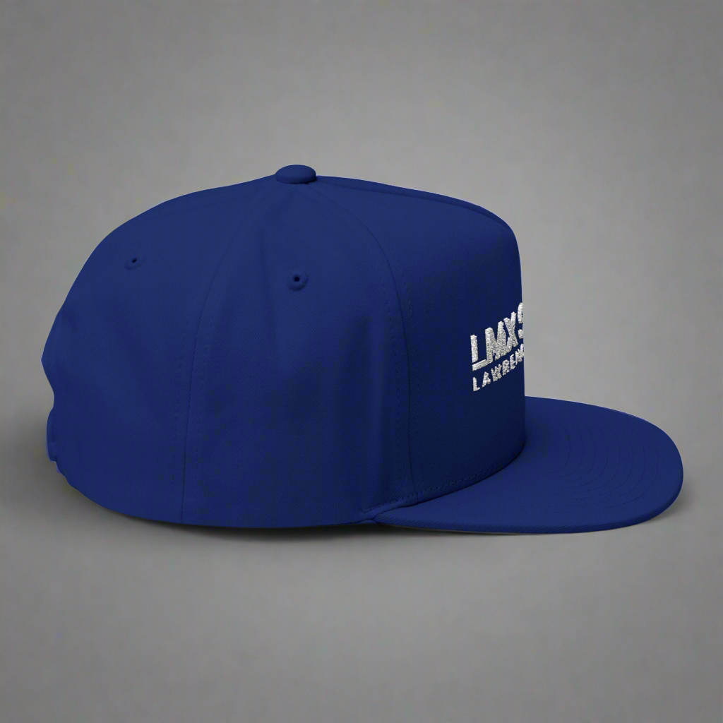 LMX Studio Lawrence Michael Embroidered Snapback Hat – Flat Bill Cap in Black and Royal Blue