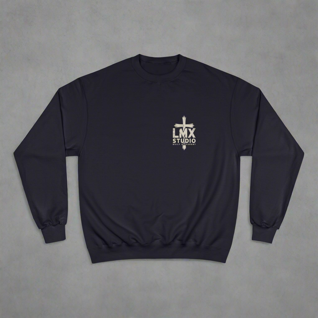 LMX Studio “Built Different” Champion Crewneck Premium Men’s Streetwear Sweatshirt Black,Charcoal Heather and Navy