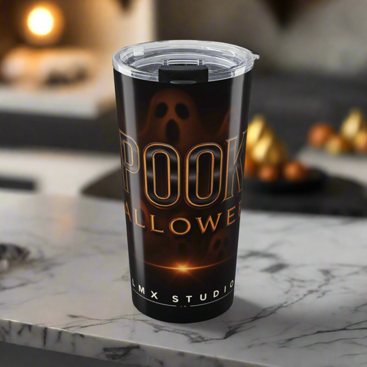 LMX Studio 20oz Premium Stainless Steel Tumbler – Spooky Halloween Limited Edition | Double Wall Insulated Coffee Cup | Black and Orange Chrome Design