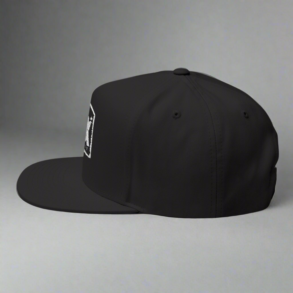 LMX Studio Premium Embroidered Snapback Hat – Black Streetwear Cap with White Stitch Logo