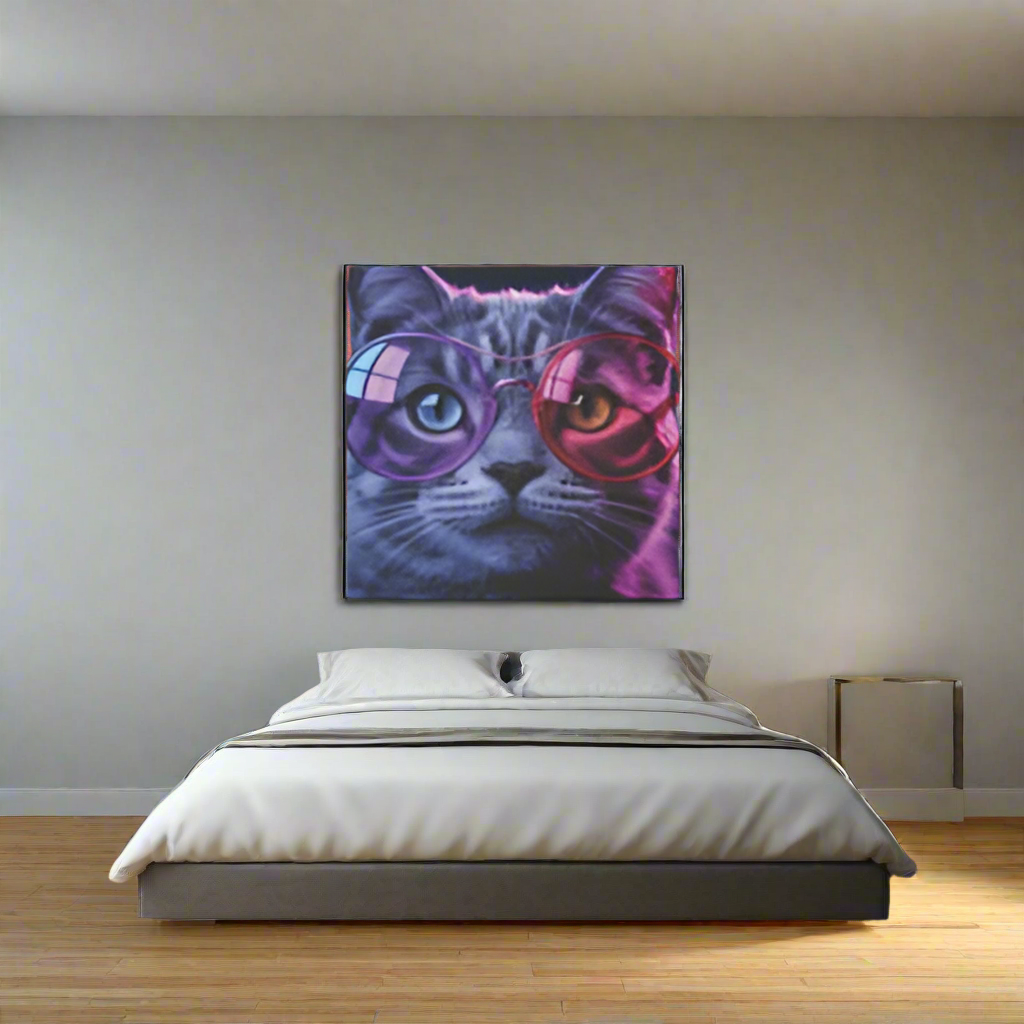 LMX Neon Cat Glasses — 30x30 Canvas Wall Art