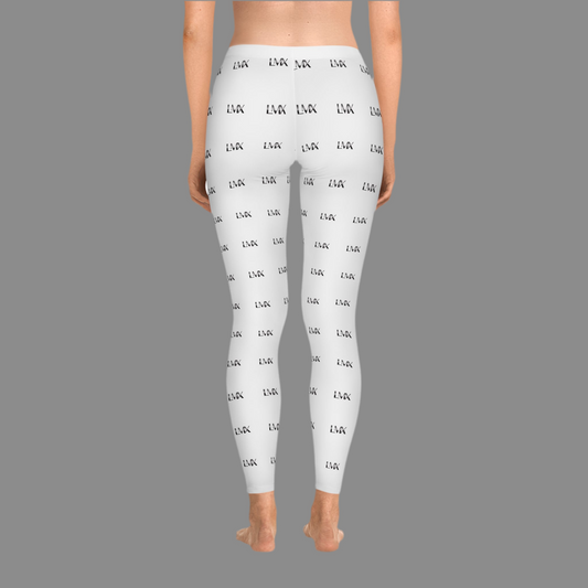 LMX All-Over Print White Leggings – Elegance in Motion