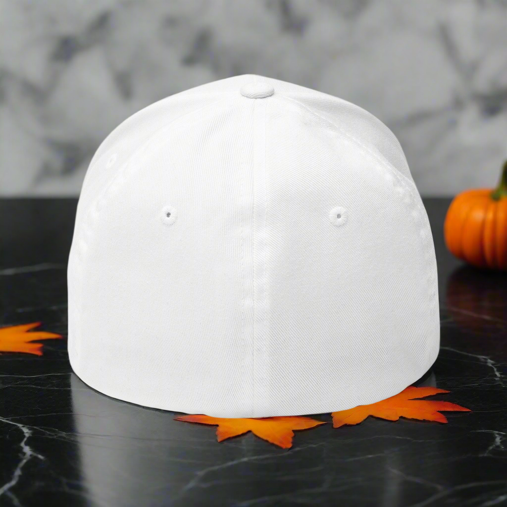 LMX Studio FlexFit Trick or Treat Halloween Hat in Black or White Premium Chrome Design with LMX Studio and Lawrence Michael Branding