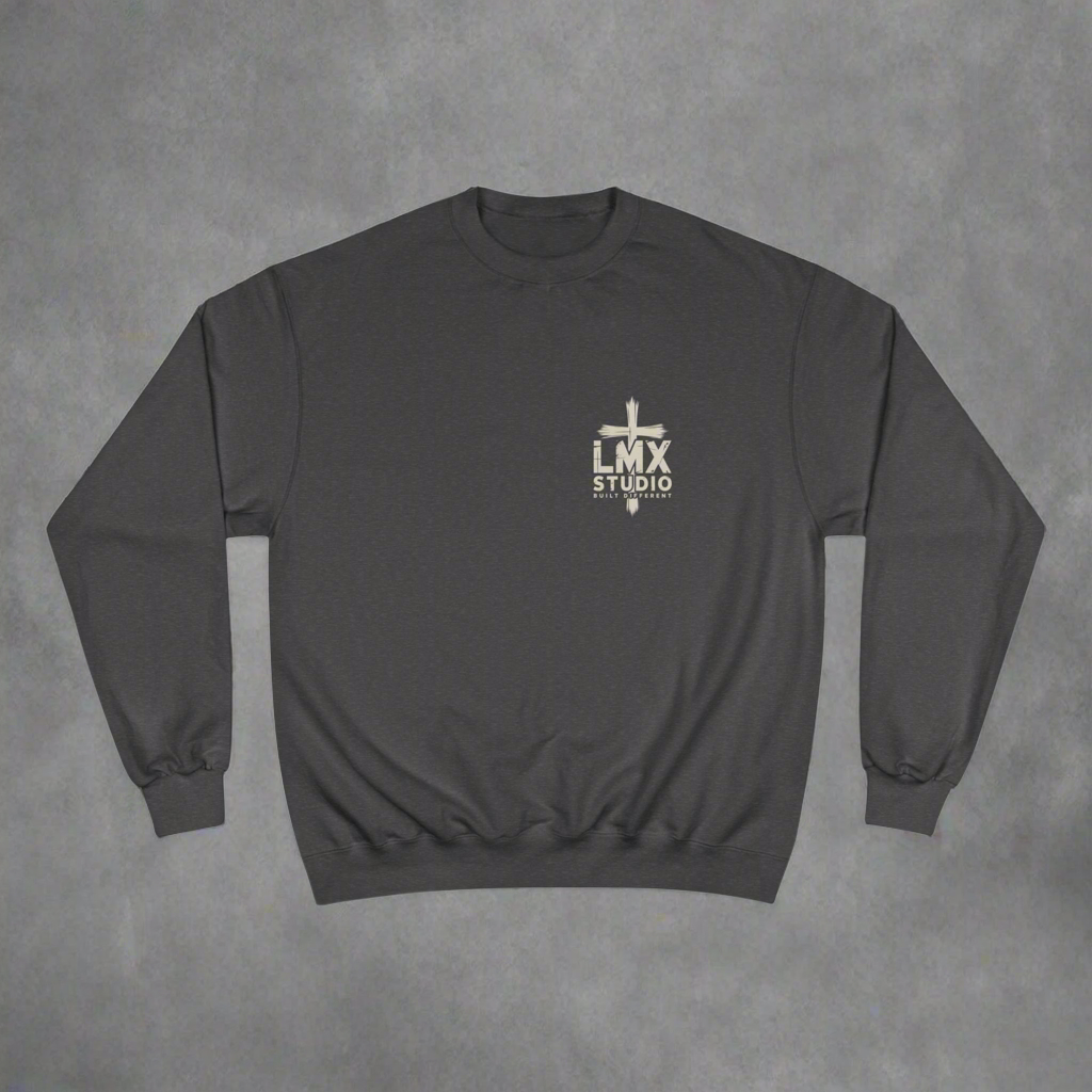 LMX Studio “Built Different” Champion Crewneck Premium Men’s Streetwear Sweatshirt Black,Charcoal Heather and Navy