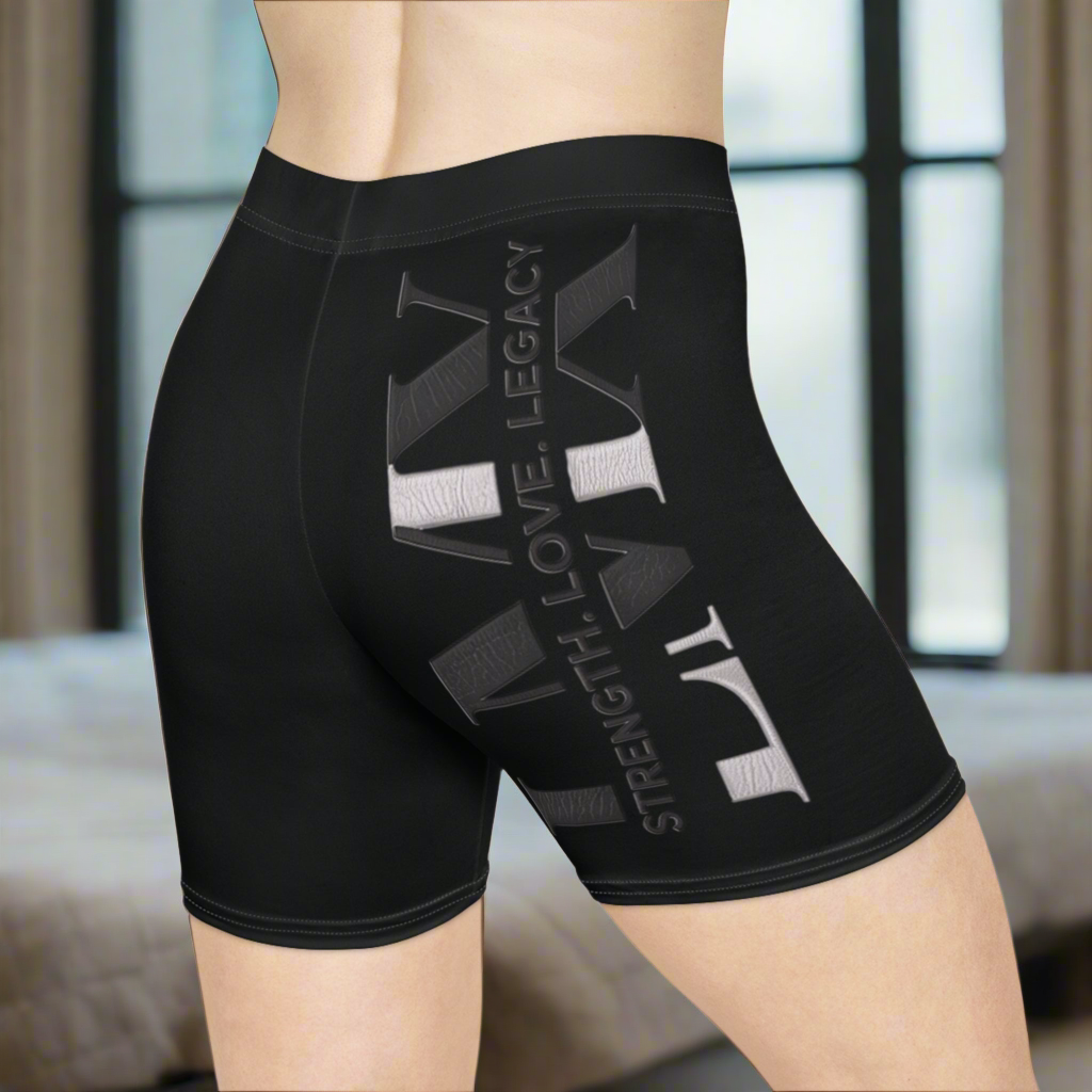 LMX Women’s Biker Shorts – Premium High-Waist Activewear with “Strength, Love, Legacy” Logo Design | Workout, Gym & Streetwear