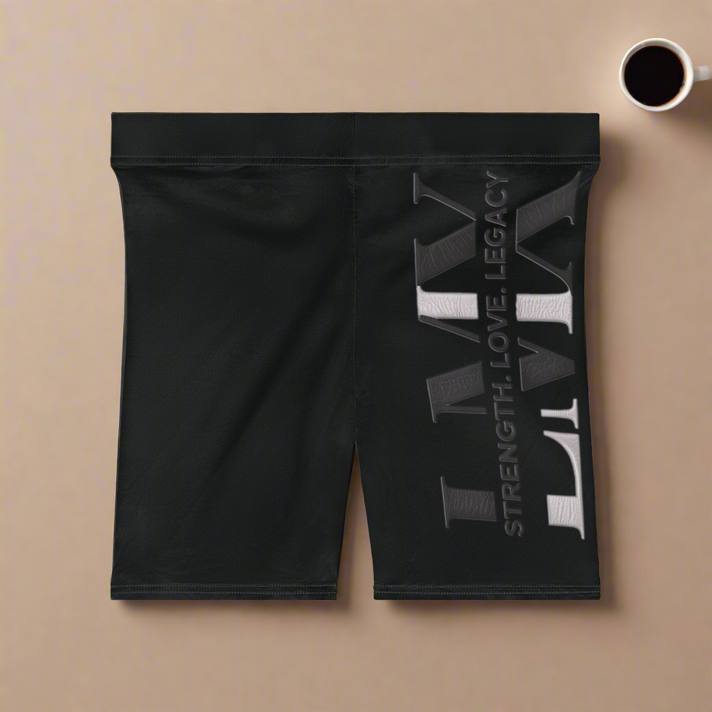 LMX Women’s Biker Shorts – Premium High-Waist Activewear with “Strength, Love, Legacy” Logo Design | Workout, Gym & Streetwear