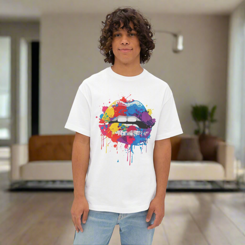 LMX Designs Colorful Splash Paint Lips Oversized Tee