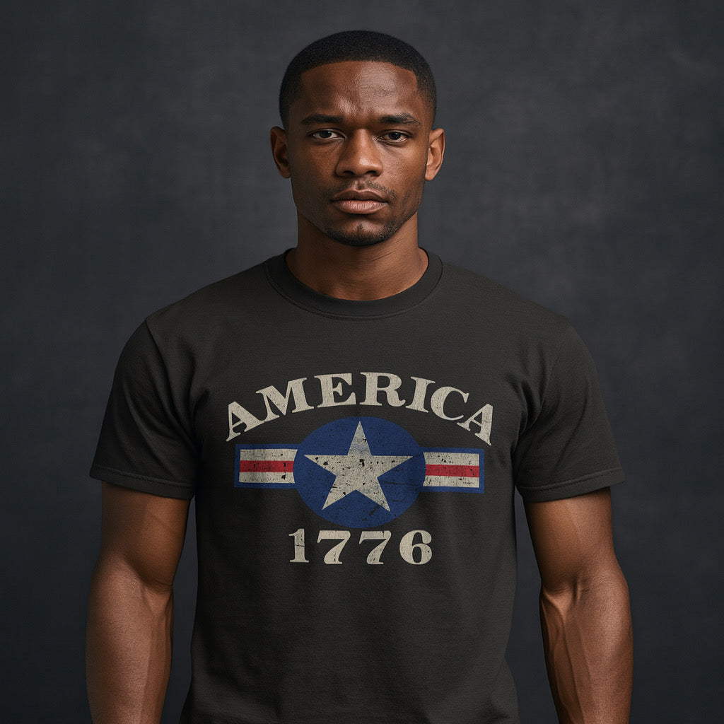 America 1776 Graphic Tee – Distressed Vintage Shirt | Heavy Metal Gray | LMX Studio