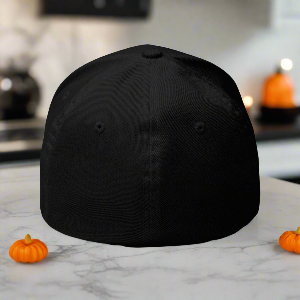 LMX Studio FlexFit Trick or Treat Halloween Hat in Black or White Premium Chrome Design with LMX Studio and Lawrence Michael Branding