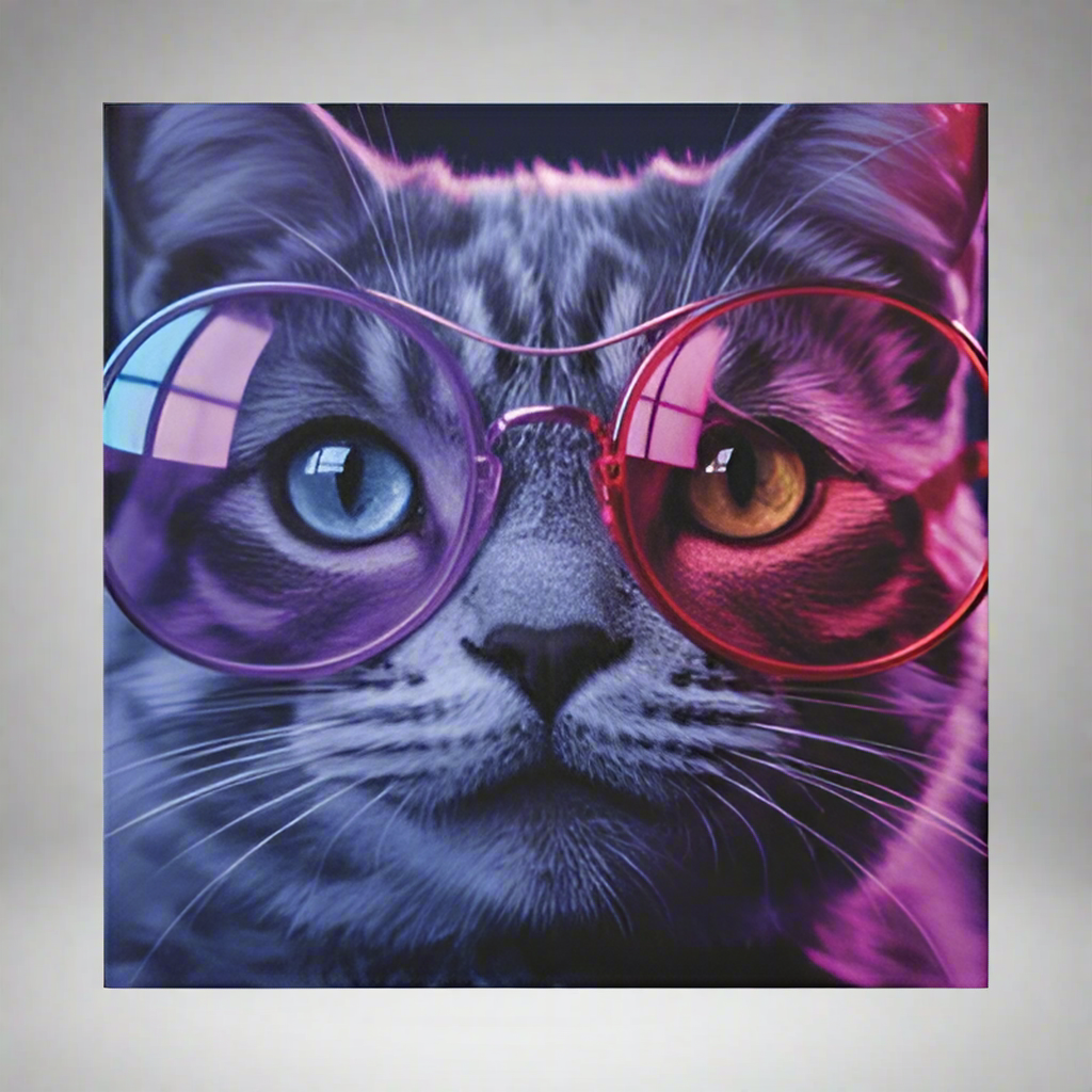 LMX Neon Cat Glasses — 30x30 Canvas Wall Art