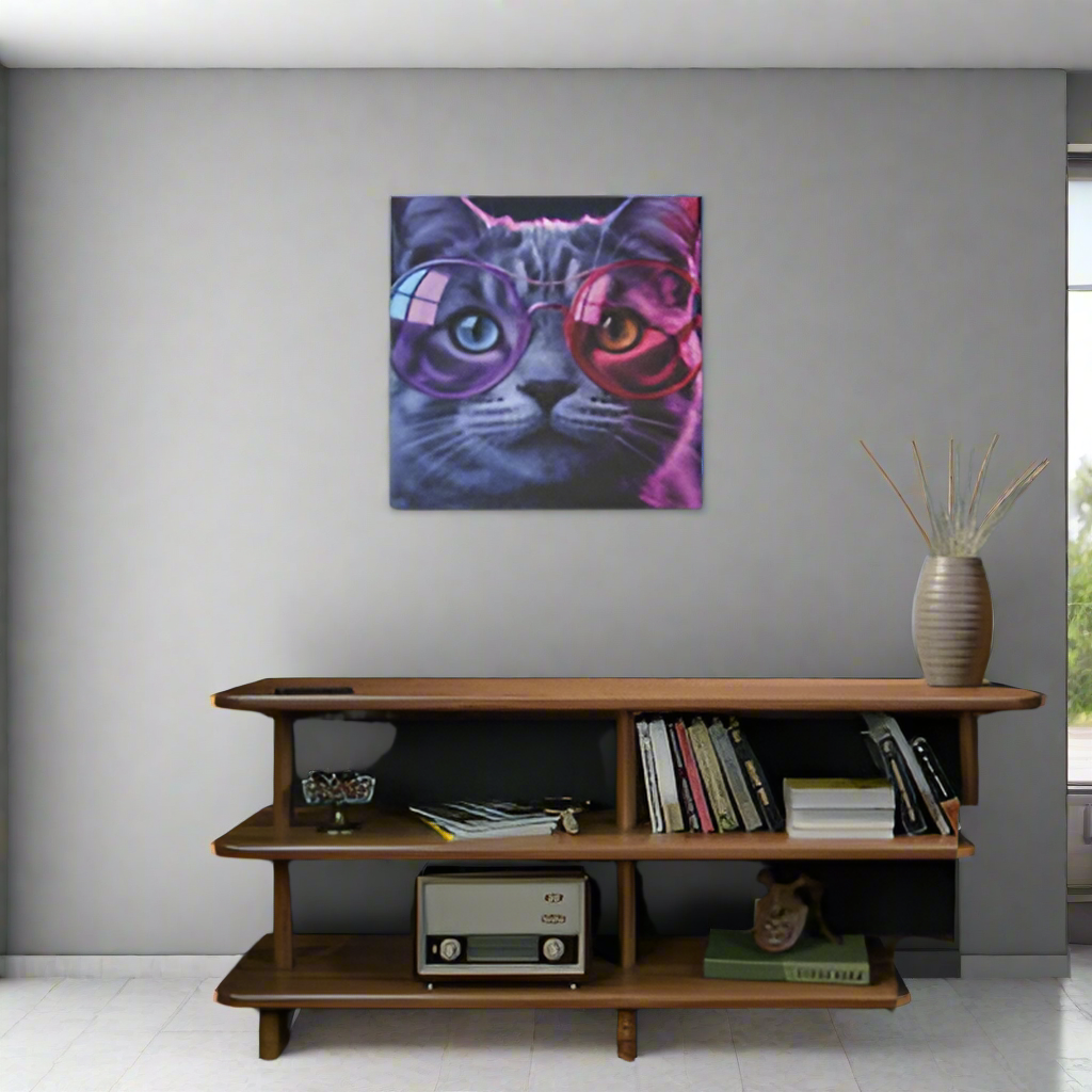 LMX Neon Cat Glasses — 30x30 Canvas Wall Art