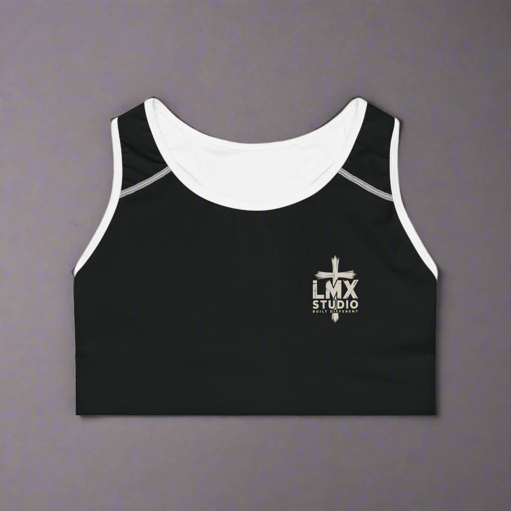 LMX Studio “Built Different” Sports Bra | Premium Women’s Activewear | Compression Fit Gym Top with Left-Chest Logo