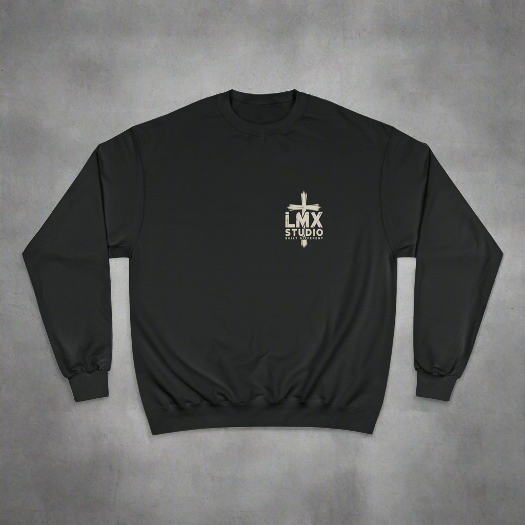 LMX Studio “Built Different” Champion Crewneck Premium Men’s Streetwear Sweatshirt Black,Charcoal Heather and Navy