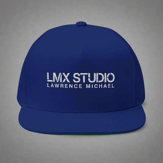LMX Studio Lawrence Michael Embroidered Snapback Hat – Flat Bill Cap in Black and Royal Blue